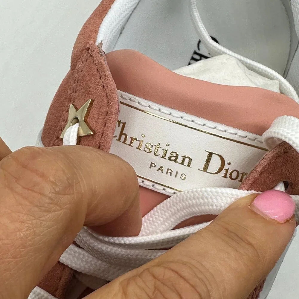DIOR Star Lace Up Low Top Suede Leather Sneakers Trainers Dusty Candy - Picture 10 of 13